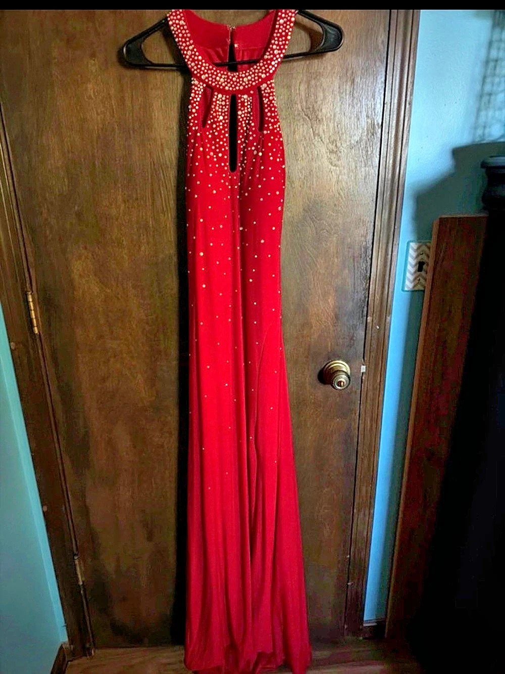 Nightway Red Beaded Maxi Dress Size 10 Like New